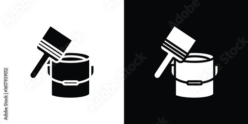 Paint bucket and paint brush icon set in black glyph style. silhouette collection vector illustration.