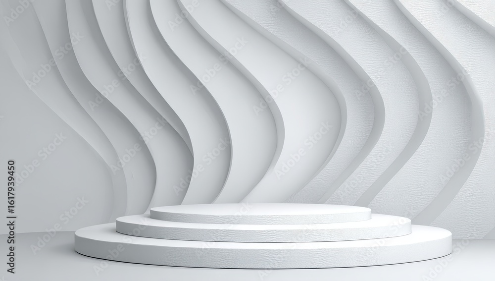 Fototapeta premium Abstract white pedestal with layered wavy walls