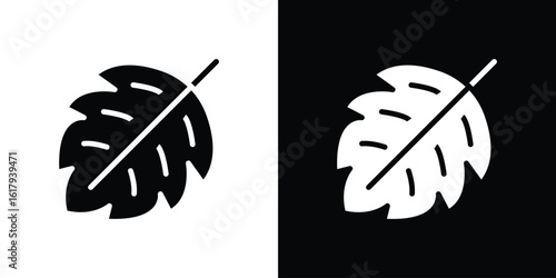 Monstera deliciosa plant leaf icon set in black glyph style. silhouette collection vector illustration.
