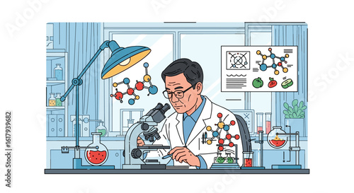 Scientist examining molecules in a laboratory setting