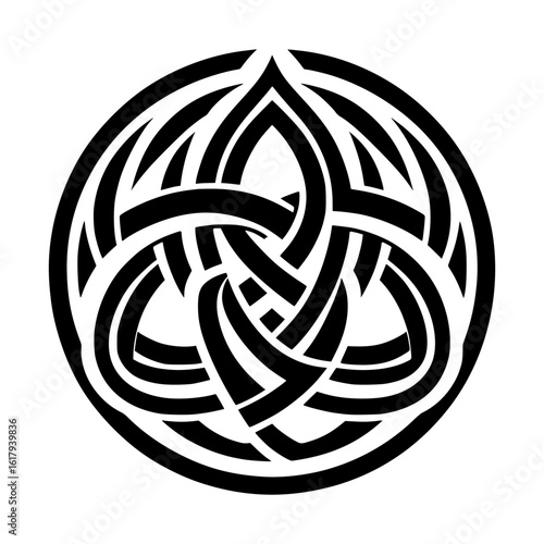 Intricate black and white celtic knot circle design