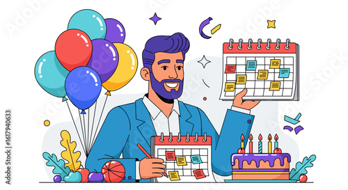 Organizing Events and Planning Celebrations with a Calendar and Balloons