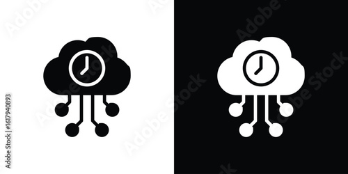 High server uptime icon set in black glyph style. silhouette collection vector illustration.