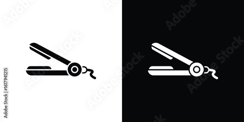 Hair straightener icon set in black glyph style. silhouette collection vector illustration.