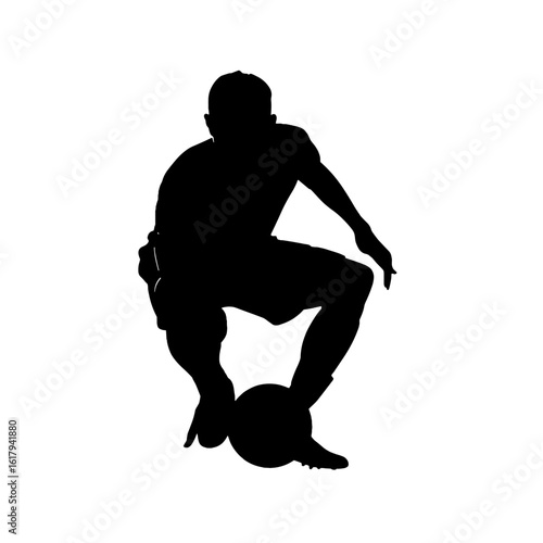 Soccer player silhouette manipulating ball.