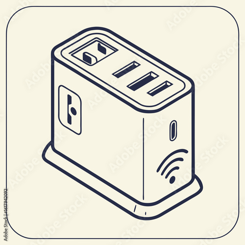 Modern smart power strip with multiple outlets and usb ports featuring wireless connectivity symbol
