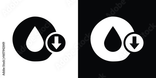 Crude oil barrel price falling down icon set in black glyph style. silhouette collection vector illustration.