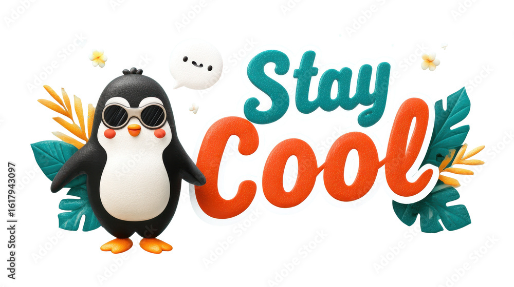 Naklejka premium Cute Penguin Character with Sunglasses and Fun Text Design
