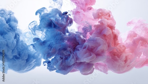 Abstract swirls of blue and pink ink