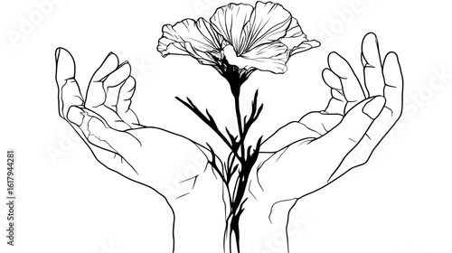 Hands Embracing a Flower Symbolizing Care and Connection with Nature