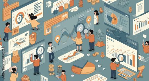 Isometric Illustration of Business Analytics and Data Analysis for Financial Growth