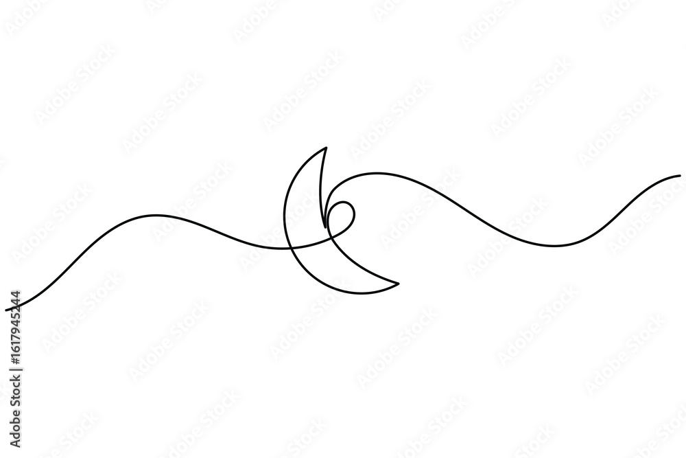 Obraz premium Moon and star continuous one line drawing minimalist style crescent night outline vector illustration