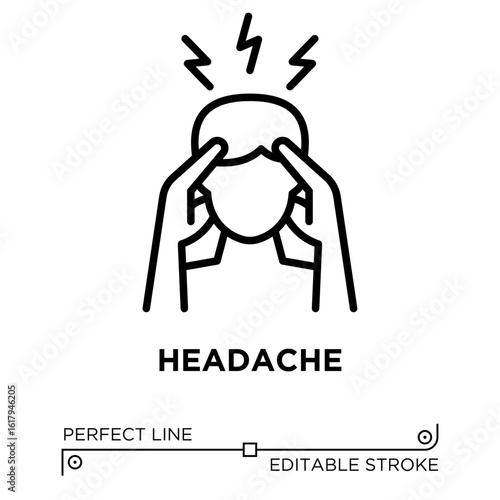 Vector line icon related to headache. Perfect Line. Editable Stroke.