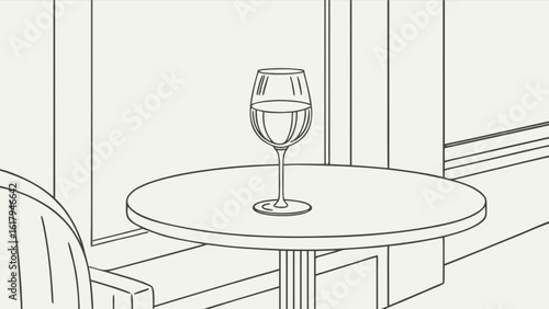 A wine glass filled with wine on the table, creating a sophisticated and inviting scene, perfect for a restaurant or bar illustration