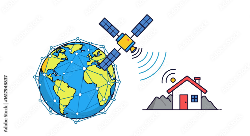 Fototapeta premium Global Satellite Communication Network Connecting Homes Worldwide