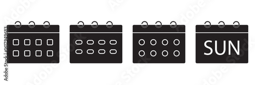 Calendar icon set with different styles. Colorful vector icons Variety designed in filled, outline, flat, glyph and line colored. Editable stroke style can be used for web, mobile, Ui and more. Eps 10