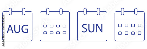 Calendar icon set with different styles. Colorful vector icons Variety designed in filled, outline, flat, glyph and line colored. Editable stroke style can be used for web, mobile, Ui and more. Eps 10