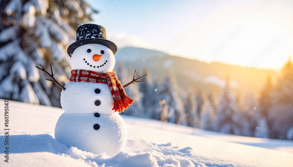 Obraz premium Joyful Snowman in Winter Wonderland