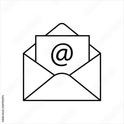 Black and white envelope icon representing email message inbox newsletter mail delivery notification and communication concept isolated on white background for web social contact and correspondence.