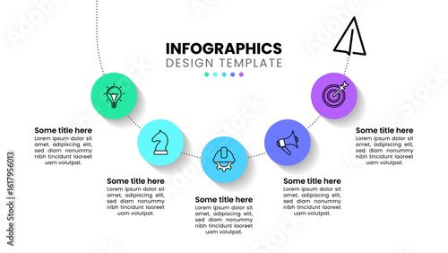 Wallpaper Mural Infographic template. Paper plane with line and 5 steps Torontodigital.ca