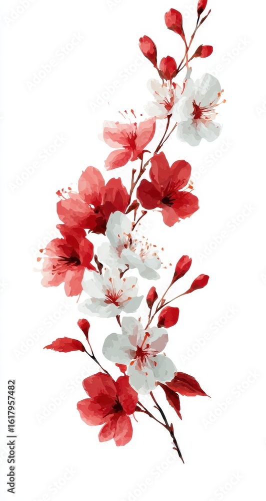 Naklejka premium Delicate pink and white blossoms on branch