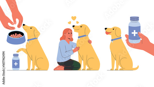 Caring Companion: A series of scenes depicting the tender care and devotion a person shares with a loyal canine companion.