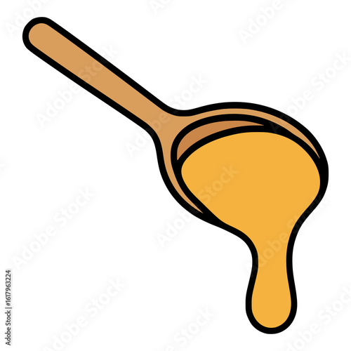 wooden spoon with dripping honey flat color vector illustration template design