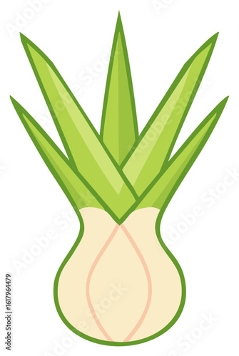 Vector illustration of an onion with green leaves for healthy eating concept