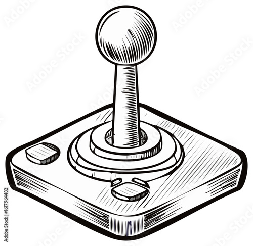 Classic retro video game joystick controller hand drawn sketch illustration