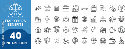 Minimalist Employer Benefits Line Art Icons Set for Web and Print Design