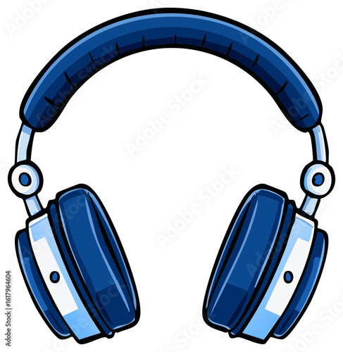 Cool blue cartoon headphones over ear audio device for listening to music or podcasts