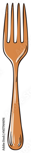 Simple Illustration of a Classic Four Tined Dinner Fork with a Wooden Handle
