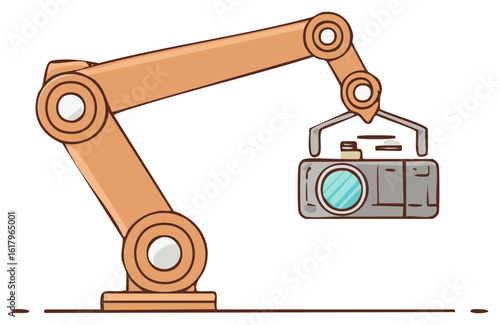 Robotic Arm Holding Digital Camera Illustration Automation Technology Photo Creation Icon Concept