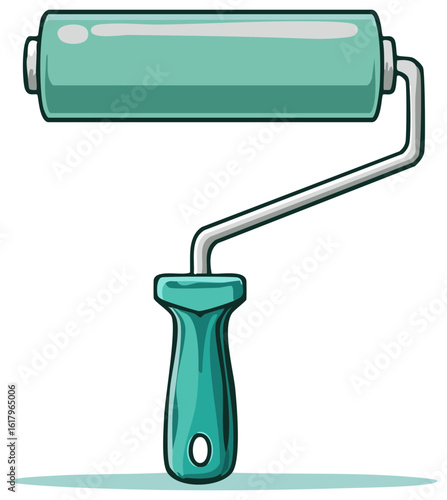 Vector illustration of a teal paint roller tool for home renovation and decorating