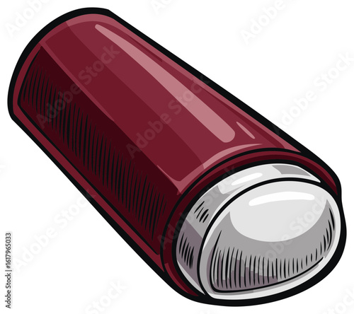 Burgundy Red Deodorant Stick Cartoon Illustration with Detailed Shading and Black Outline