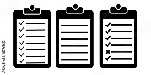 Vector Illustration of clipboard icon set. Checklist on the clipboard line icon with checkmarks, checklist.