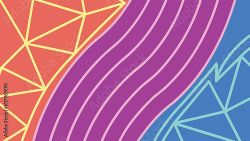 Abstract Geometric Background: Vibrant Pastel Color Palette Featuring Triangles, Waves, and Linear Patterns; Modern, Playful, and Optimistic Design Ideal for Branding and Website Design.