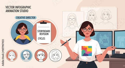 Animation Creative Director Works With Storyboard At Studio Office