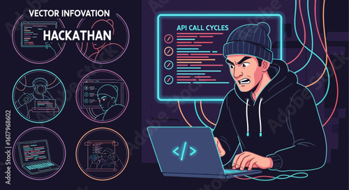 Angry Hacker Attempting To Breach Security On His Laptop