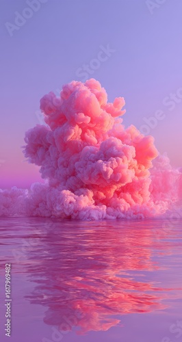 Pink cloud explosion over a pink water reflection