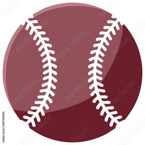 Stylized maroon baseball illustration with white stitches for sports and athletic design