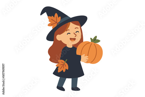 A happy youngster in a pumpkin patch, rejoicing in autumn's harvest with a vibrant orange grin and lively Halloween festivities