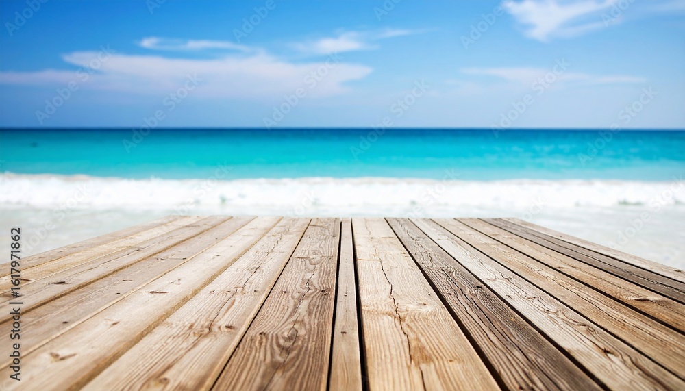Fototapeta premium Summer Beach Wooden Deck and Turquoise Ocean