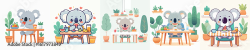 Canvas Print cute koala vector eating fruit on the table