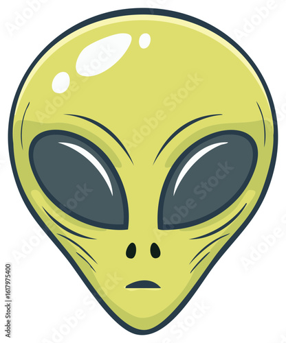Cartoon Alien Face with Big Eyes, Extraterrestrial Illustration, Science Fiction Character