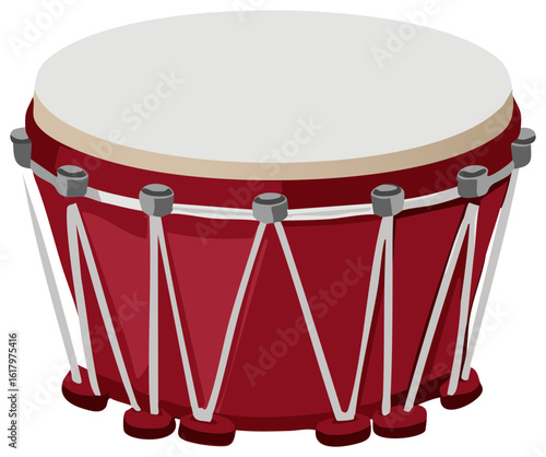 Illustration of a red drum instrument with gray accents and white head, musical performance object