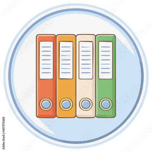 Cartoon Styled Binders in Orange, Yellow, Beige, and Green for Office Organization and Document Storage