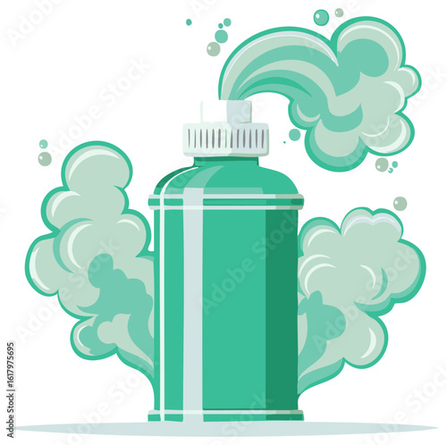 Illustrated Green Spray Bottle Dispensing Cloud of Vapor or Steam Illustration Design