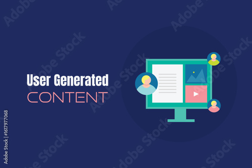 User generated content concept. User generating texts, video and image contents for social media for targeted audience engagement. 