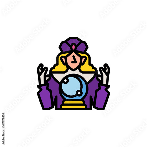 Fortune teller predicting future with crystal ball in mystical setting, creating an atmosphere of mystery and intrigue.